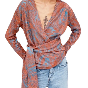 Zara red and blue sparkly wrap top
